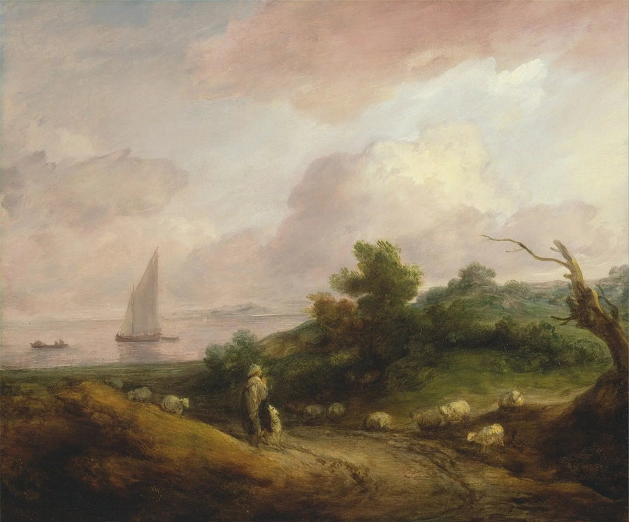 Rantamaisema paimenella ja hänen laumallaan - Thomas Gainsborough