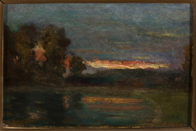 Maisema – Auringonlasku veden äärellä - Jean-Baptiste Camille Corot
