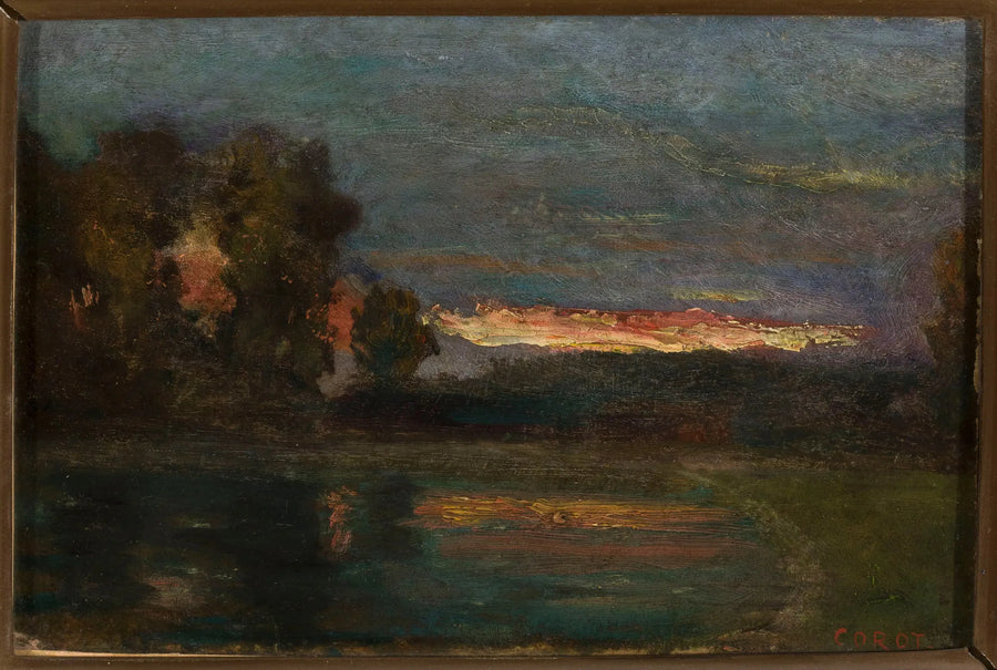 Maisema – Auringonlasku veden äärellä - Jean-Baptiste Camille Corot