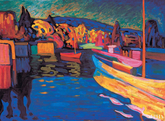 Paysage d'automne avec des bateaux - Vassily Kandinsky - Reproductions de tableaux et peintures haut de gamme