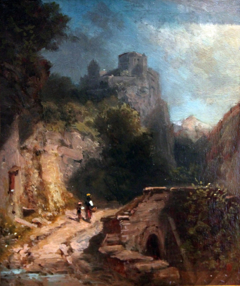 Vuoristomaisema joen ja linnan kanssa - Carl Spitzweg
