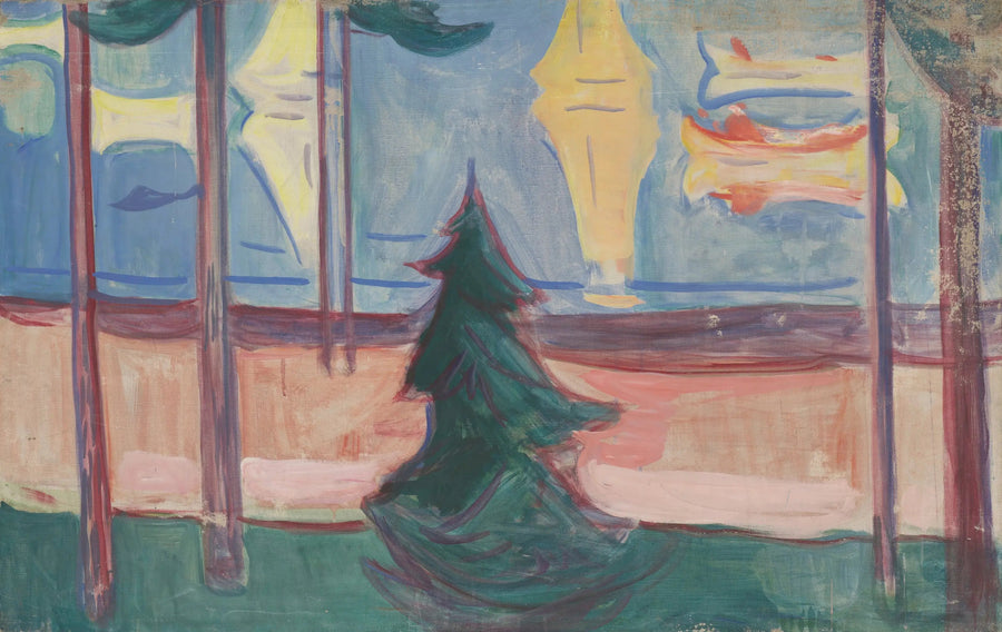 Rannikkonäkymä puineen ja veneineen - Edvard Munch