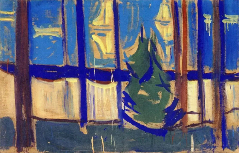 Rannikkonäkymä puineen ja veneineen - Edvard Munch