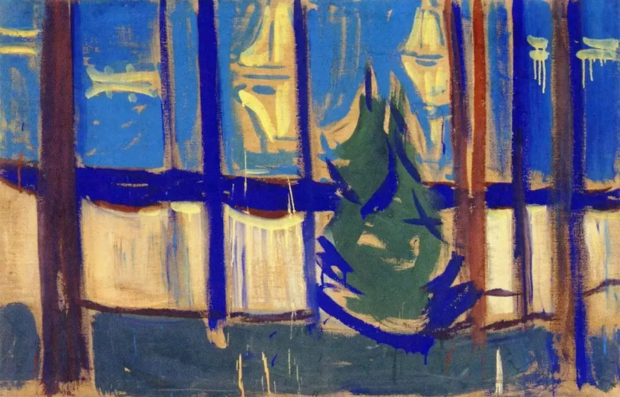 Rannikkonäkymä puineen ja veneineen - Edvard Munch