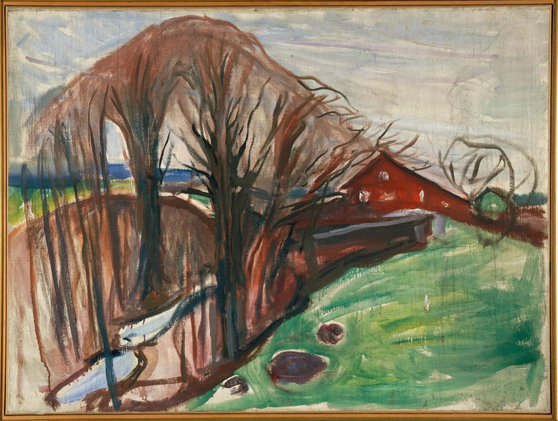 Kevätmaisema punaisessa talossa - Edvard Munch