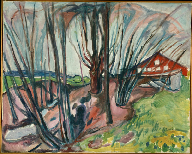 Kevätmaisema punaisessa talossa - Edvard Munch