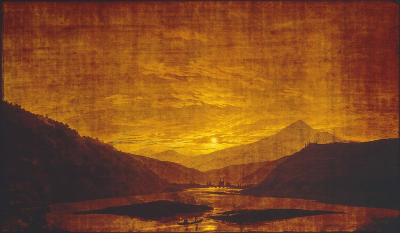 Joen maisema vuoristossa, yöllä - Caspar David Friedrich