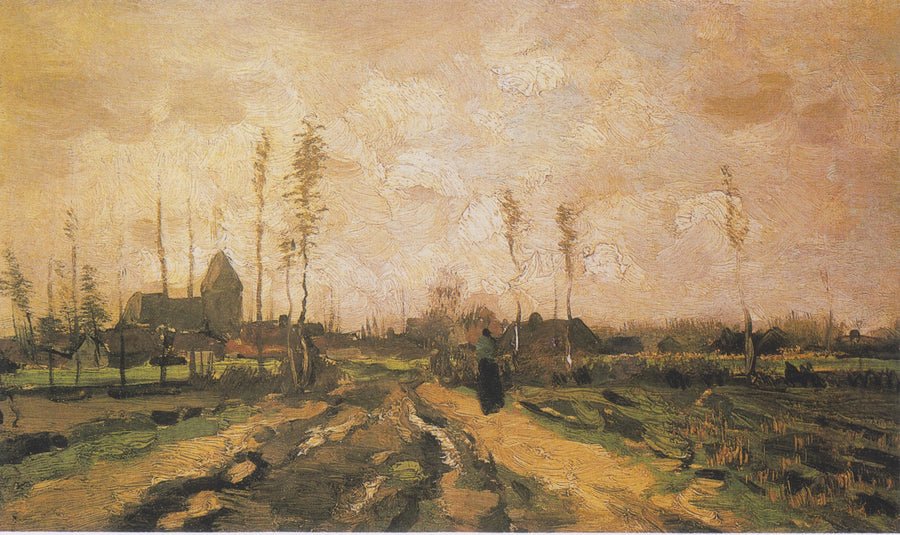 Maisema kirkon ja talojen kanssa - Vincent van Gogh