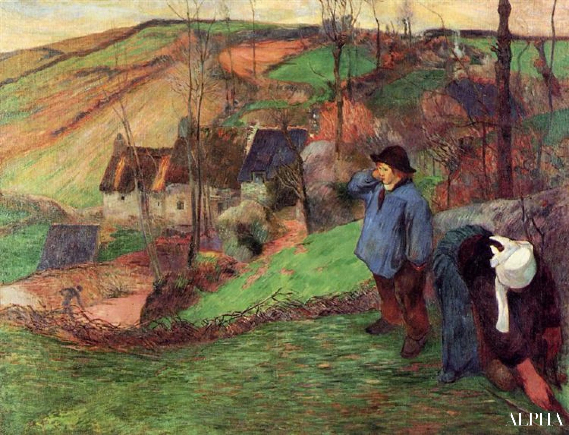Maisema Bretagnessa (1888) - Paul Gauguin - Korkealaatuiset taulujen ja maalauksien reproduktiot
