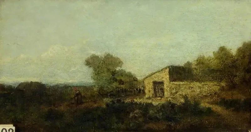 Maisemaa ja maatalorakennuksia - Jean-Baptiste Camille Corot