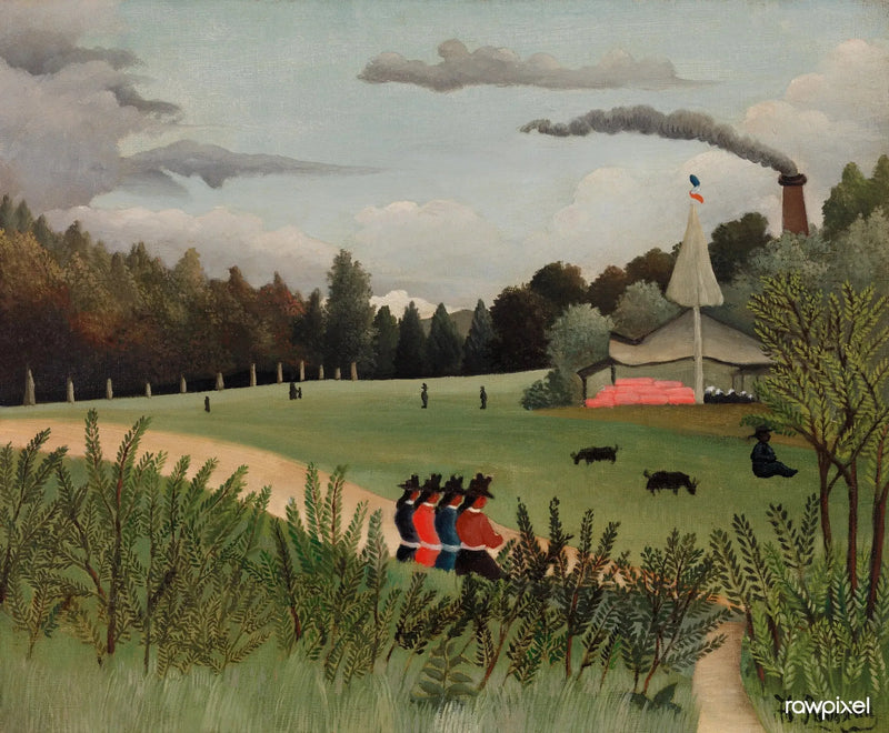 Maisema ja neljä nuorta naista - Henri Rousseau