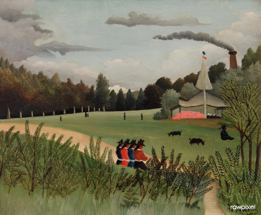 Maisema ja neljä nuorta naista - Henri Rousseau