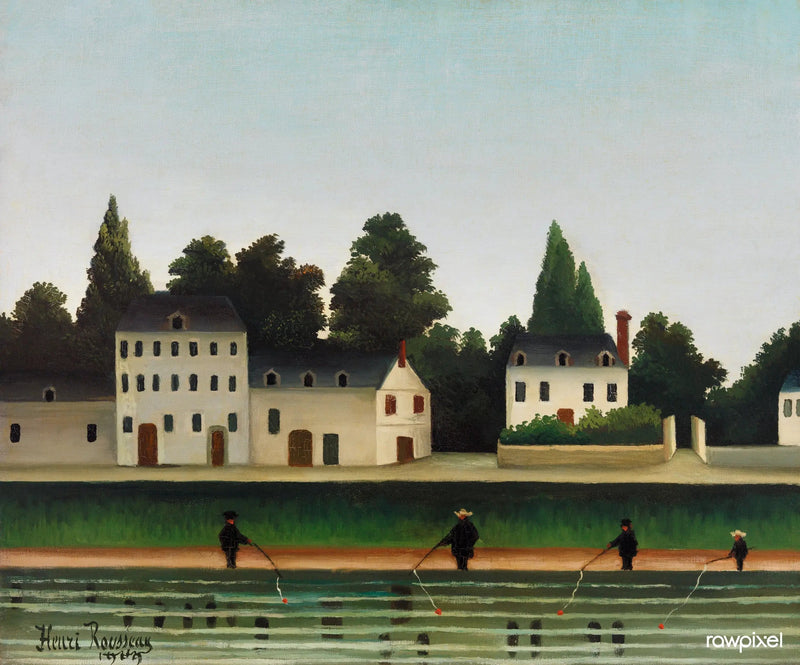 Maisema ja neljä kalastajaa virvelillä - Henri Rousseau