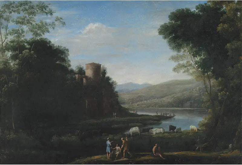 Joki maisema lampaiden kanssa - Claude Lorrain