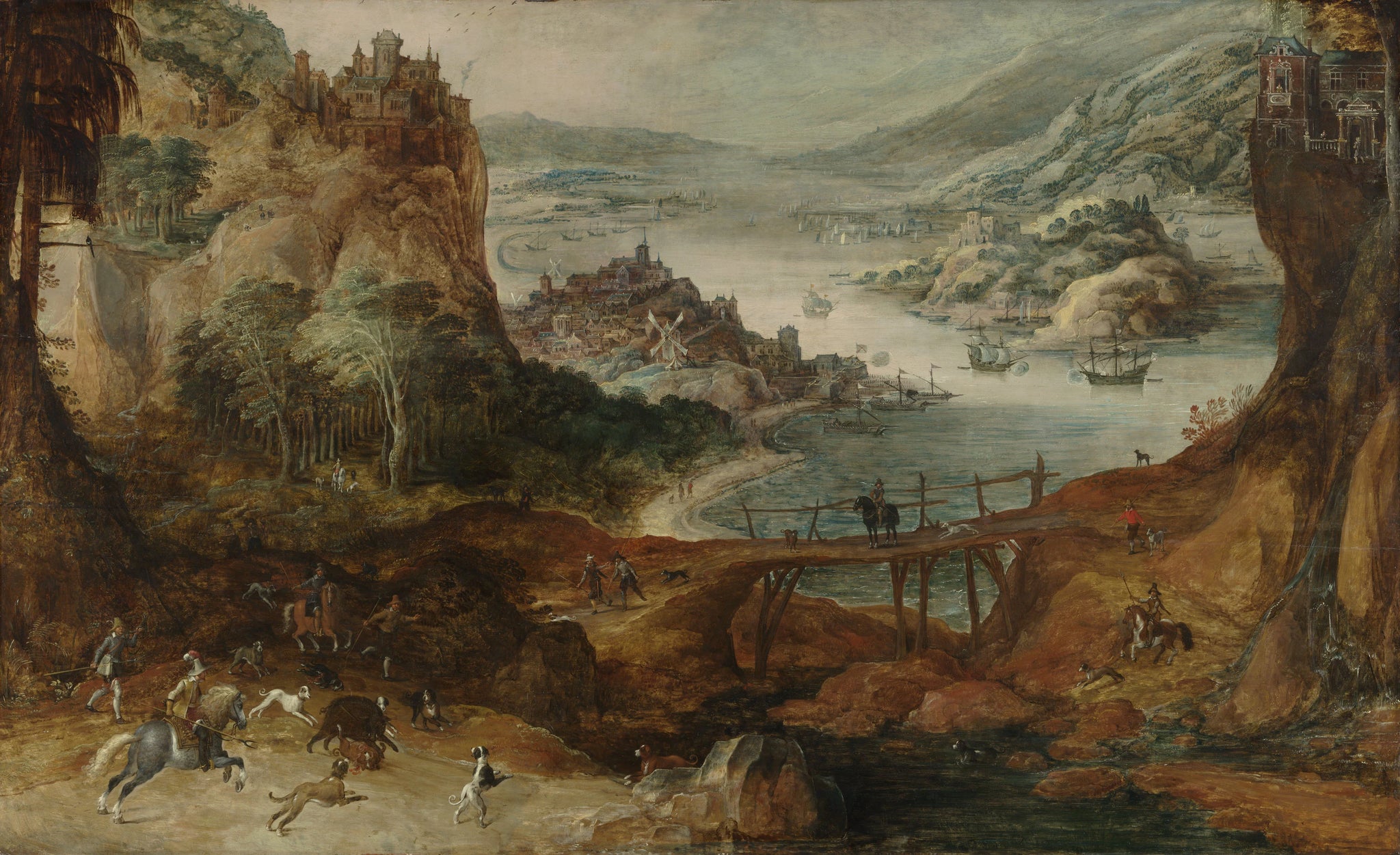 Paysage fluvial avec chasse au sanglier - Joos de Momper