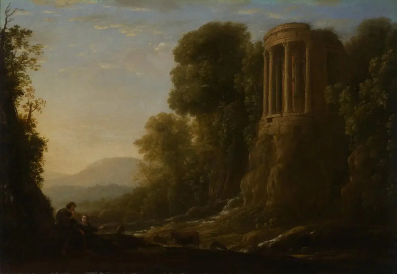 Joki maisema Tiburtinen temppelillä Tivolissa - Claude Lorrain