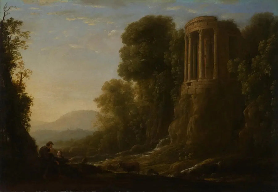 Joki maisema Tiburtinen temppelillä Tivolissa - Claude Lorrain