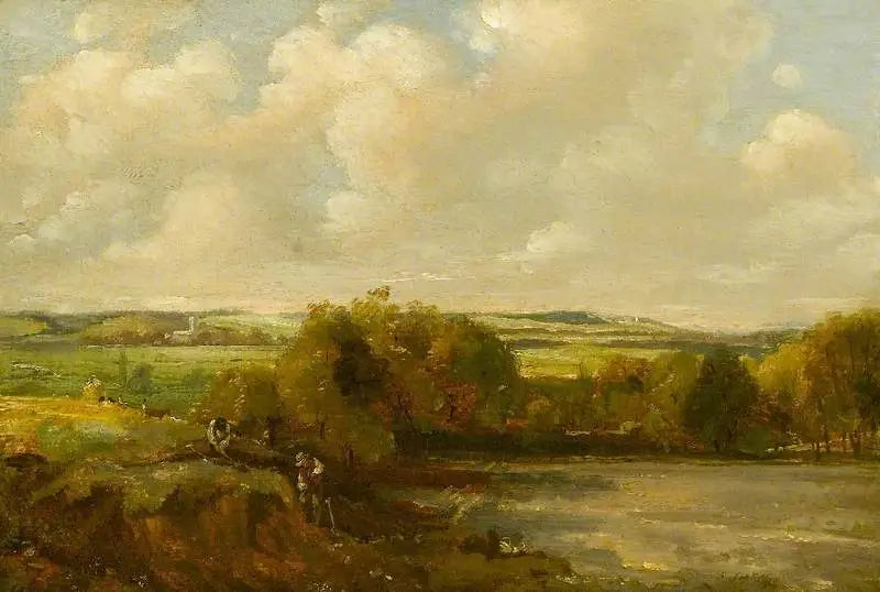 Joki maisema työntekijöiden kaivamassa - John Constable