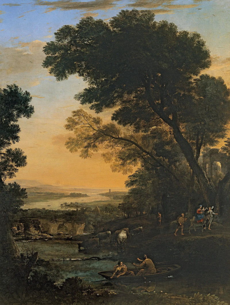 Idyllinen maisema pakomatkalla Egyptiin - Claude Lorrain