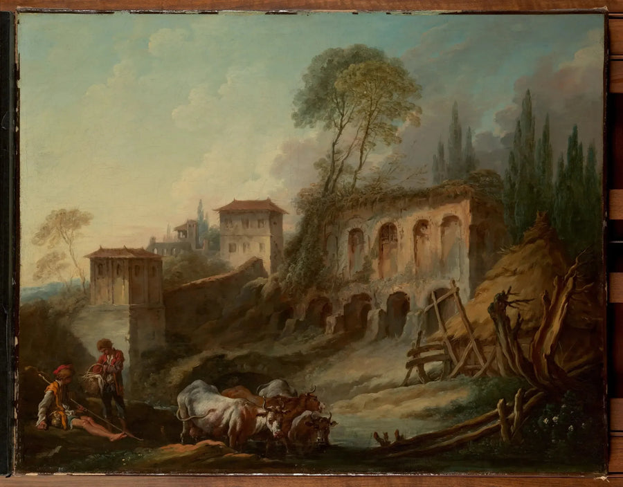 Kuvitteellinen maisema Palatinvuorelta Campo Vaccinolta - François Boucher