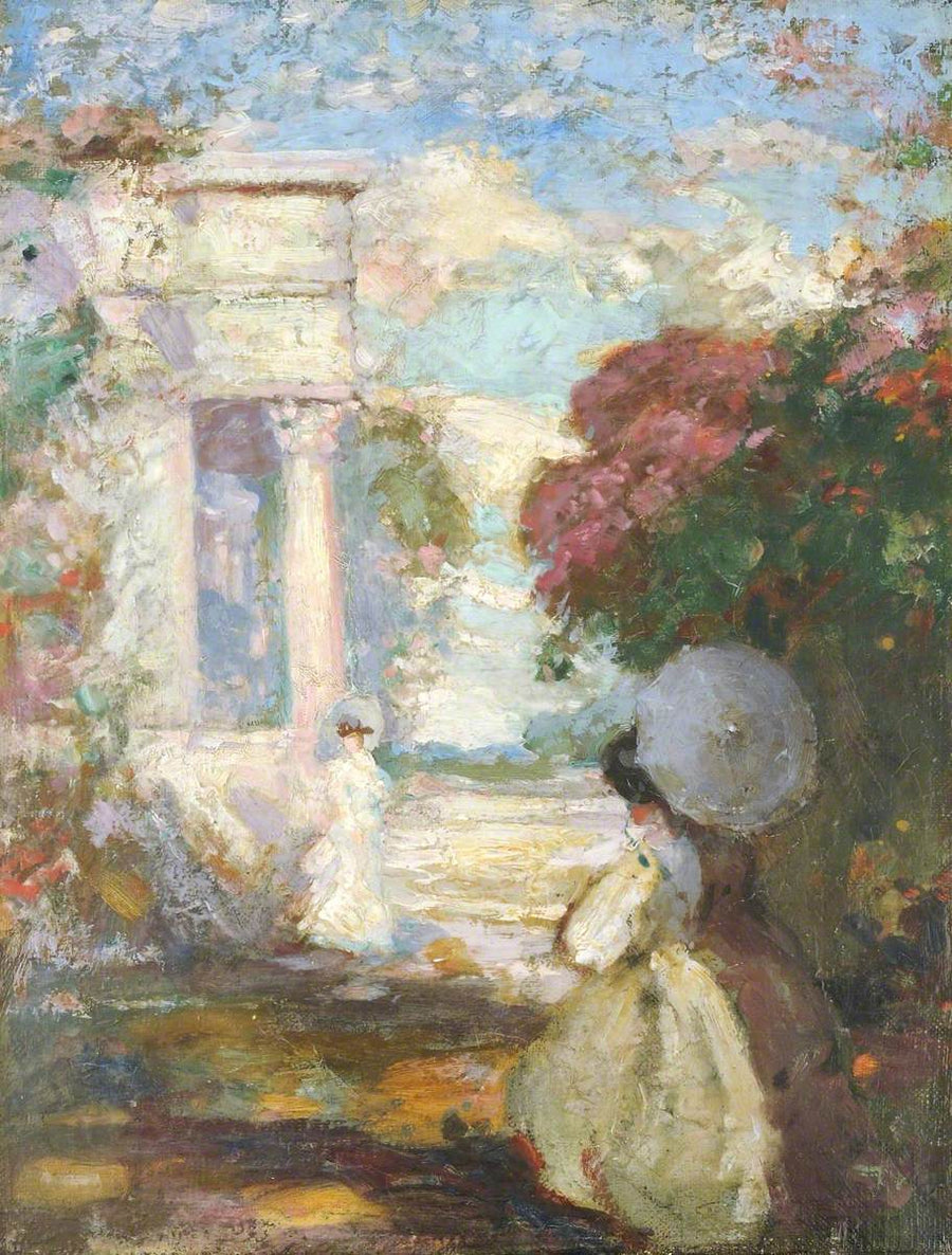 Lyyrinen maisema kahdella hahmolla 1800-luvun pukuihin - Charles Conder