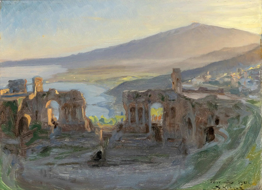 Yömaisema lähellä antiikin teatteria Taorminassa, näkymä Etnaan ja lahdelle. - Peder Severin Krøyer