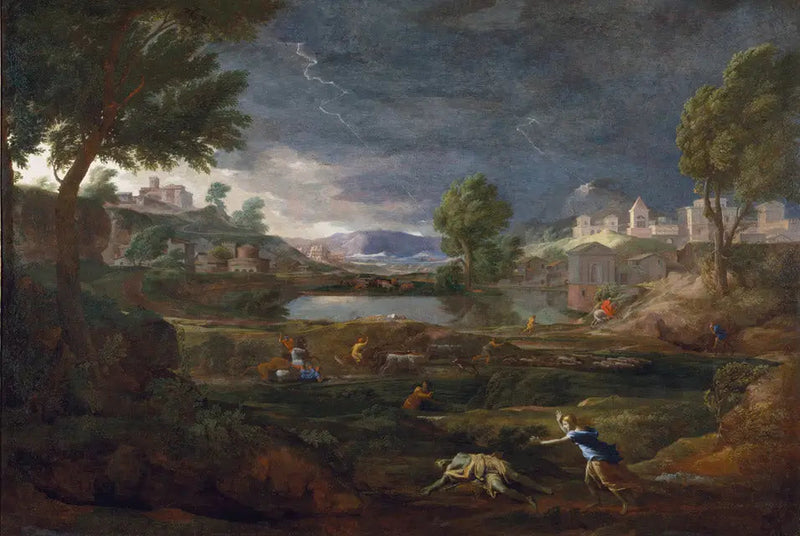 Sääilmoitusmaisema Pyrame ja Thisbé - Nicolas Poussin