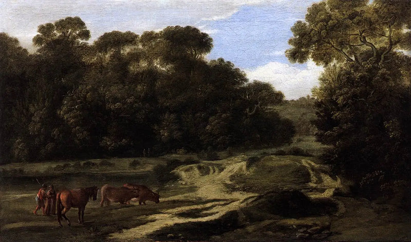 Maisemakuva laiduntava paimen ja lauma (Metsäinen polku) - Claude Lorrain