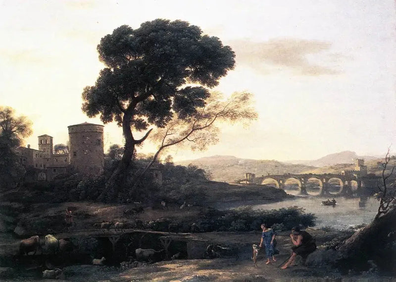 Maisemapiha ja Milvius-silta - Claude Lorrain