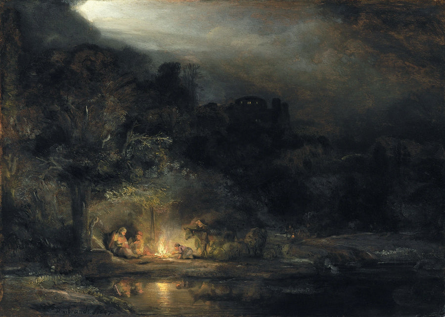 Maisema levosta pakomatkalla Egyptiin - Rembrandt