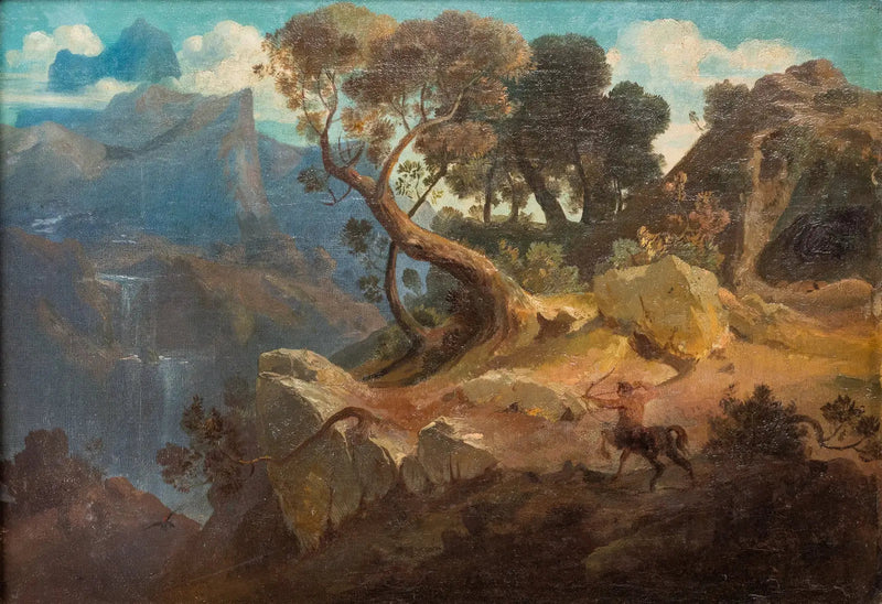 Kallioinen maisema centaurin metsästämässä - Arnold Böcklin