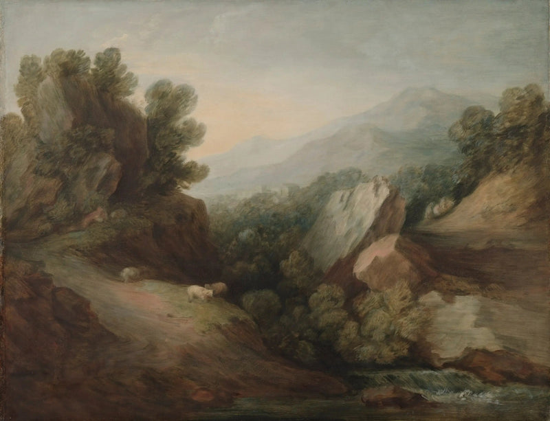 Kallioinen ja metsäinen maisema laaksolla ja padolla - Thomas Gainsborough