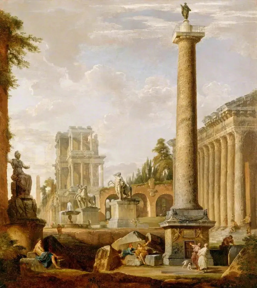 Roomalainen maisema Trajanin pylvään kanssa - Giovanni Paolo Panini