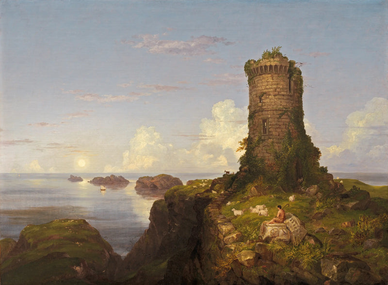 Romanttinen maisema raunioituneen tornin kanssa - Thomas Cole