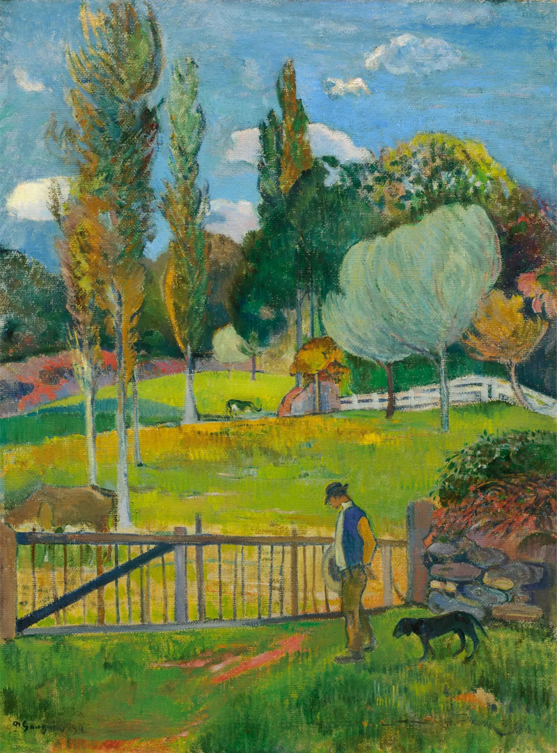 Mies ja hänen koiransa aidan vieressä - Paul Gauguin
