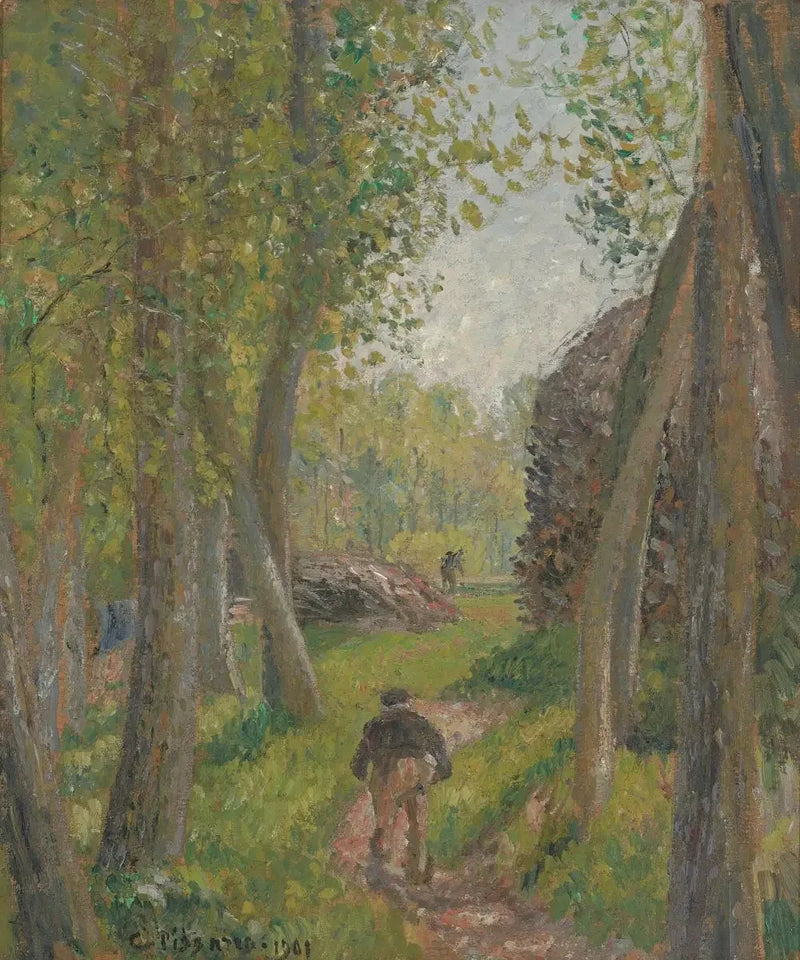 Mies selkä menos metsän siimeksessä, Moret - Camille Pissarro