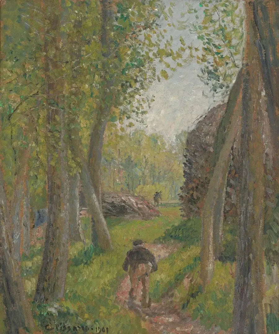 Mies selkä menos metsän siimeksessä, Moret - Camille Pissarro