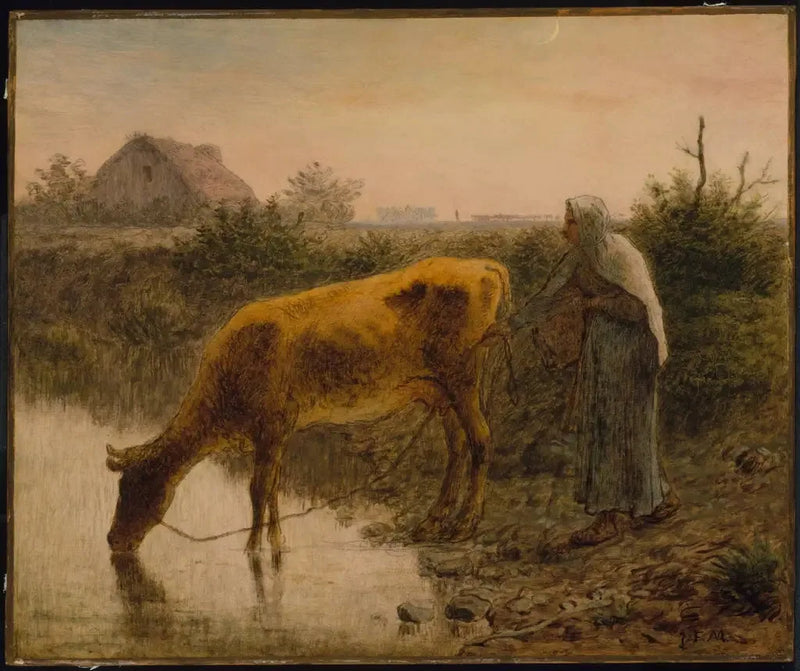 Pitäjäkyläläinen juottamassa lehmäään - Jean-François Millet