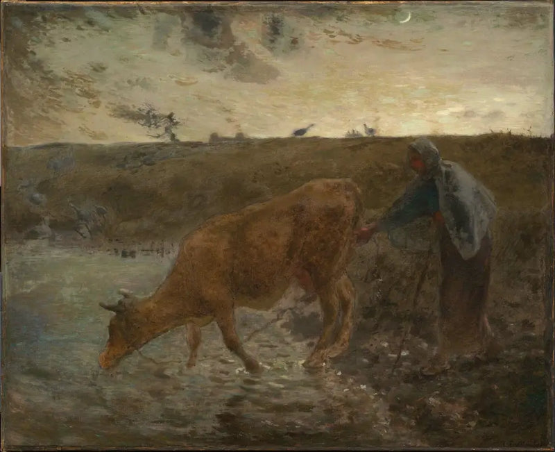 Pitäjäinen juottamassa lehmästään, ilta - Jean-François Millet
