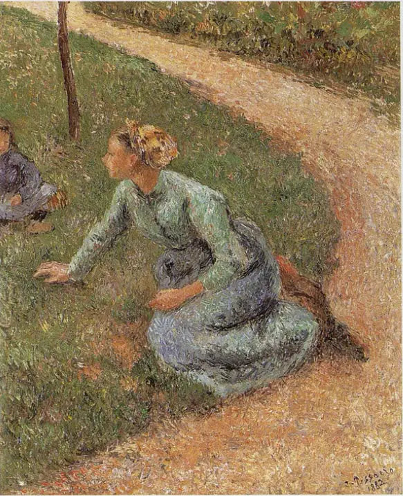 Maalaisnainen istumassa tien varrella - Camille Pissarro