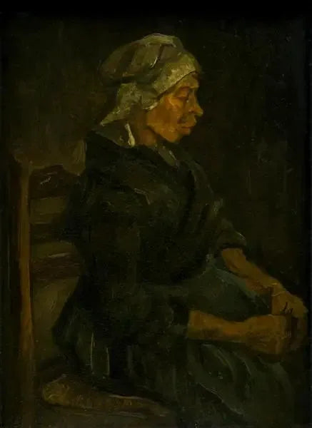 Istuva maatyöläinen valkoisessa myssyssä - Vincent van Gogh