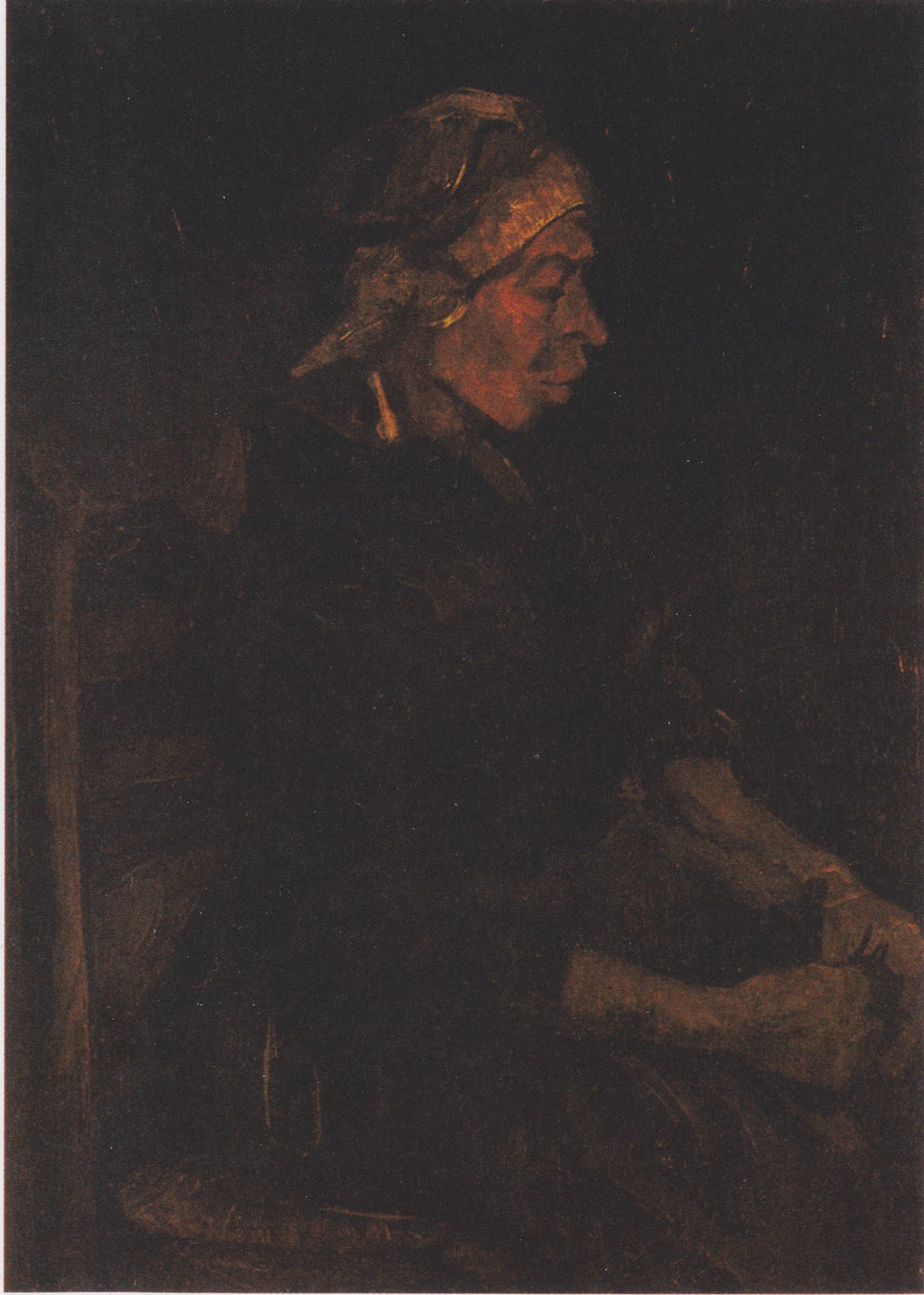 Istuva maatyöläinen valkoisessa myssyssä - Vincent van Gogh