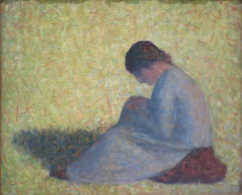 Maalaisnainen istuu nurmikolla - Georges Seurat