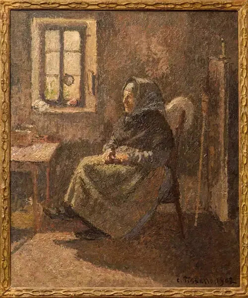 Istuva maatyöläinen. Sisätila Moret'ssa - Camille Pissarro