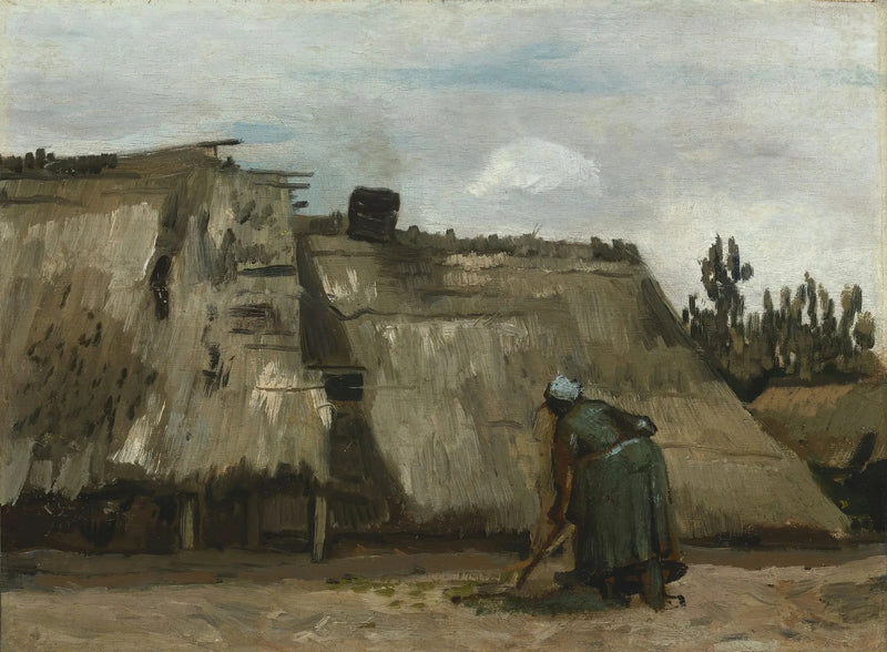 Maanviljelijätär kaivamassa mökkinsä edessä - Vincent van Gogh