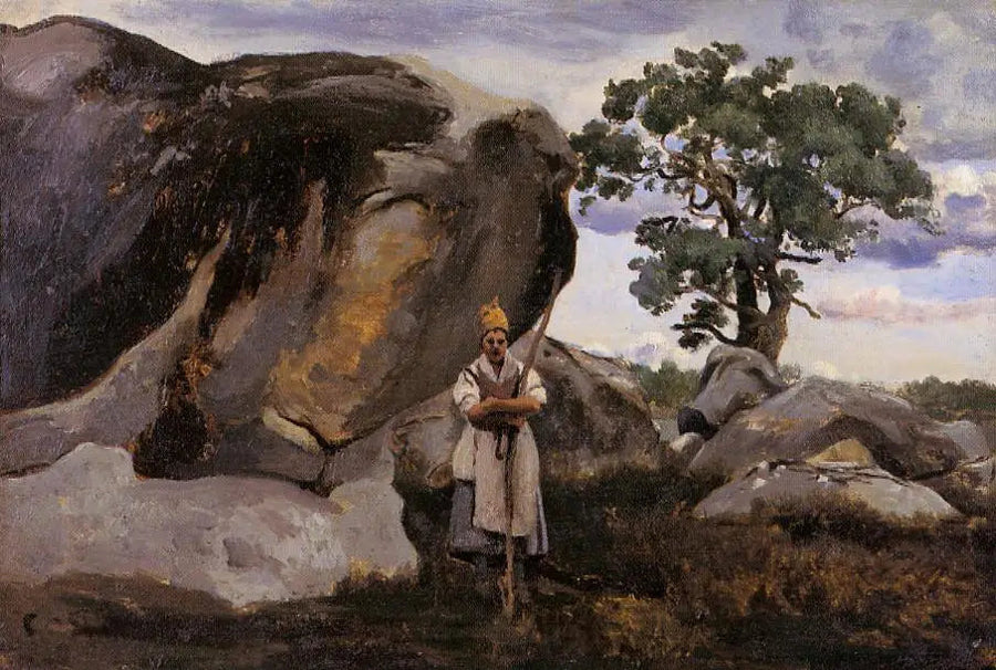 Fontainebleaun metsässä oleva maalaistyttö - Jean-Baptiste Camille Corot