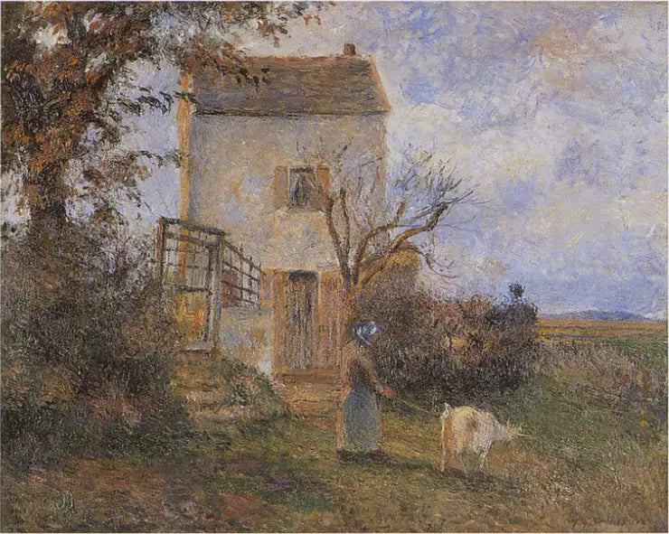 Maalaisnainen ja vuohi talon edessä, Pontoisen ympäristössä - Camille Pissarro