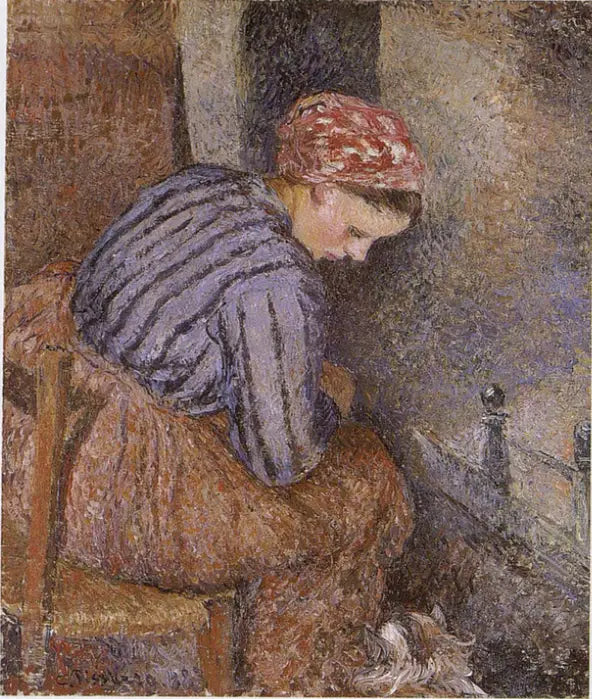 Maalaistyttö lämmittää itseään - Camille Pissarro