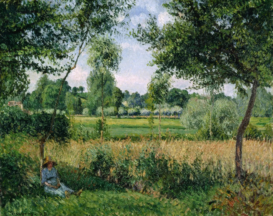 Maatalousnainen lepää puun juurella, auringonvalo, Éragny - Camille Pissarro
