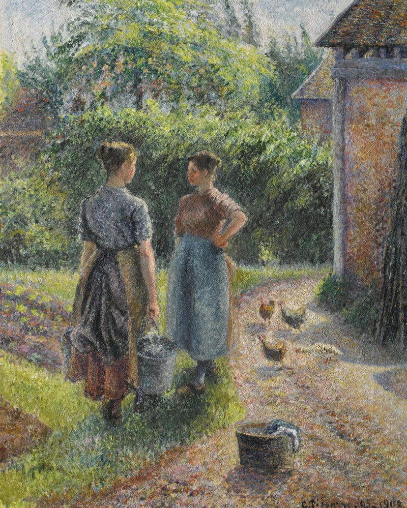 Maalaisnaisia keskustelemassa tilan pihalla, Eragny - Camille Pissarro
